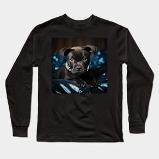 Black Staffy With Pearls Long Sleeve T-Shirt